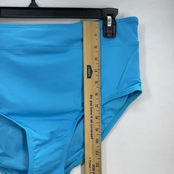 Lands End High Waisted Bikini Swim Bottoms Size 16 Turquoise Blue Beach NEW - Picture 9 of 9